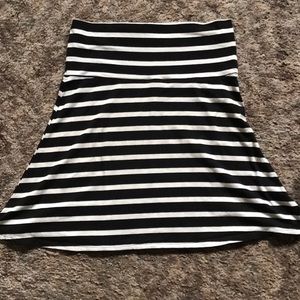 Black and white striped a-line jersey skirt